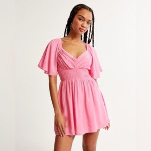 Angel Sleeve Smocked Waist Mini Dress
